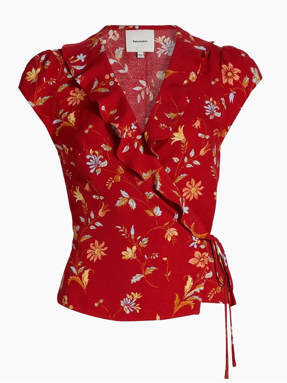 Reformation Clemence Floral Crepe Wrap Top | 61% off retail | NWOT | Sz 0
